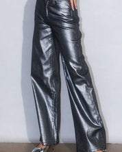 Metallic High Rise Wide Jeans