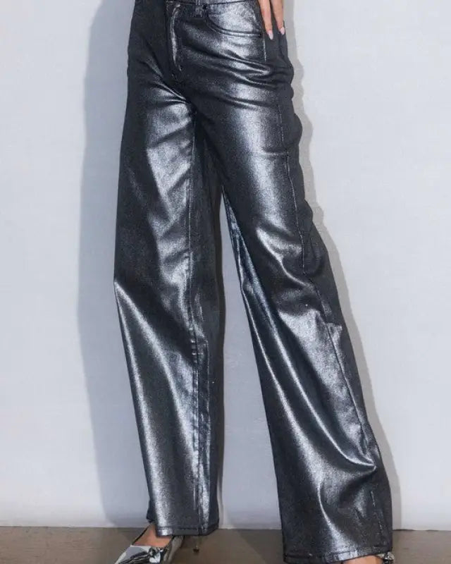 Metallic High Rise Wide Jeans