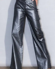 Metallic High Rise Wide Jeans - Silver / 1