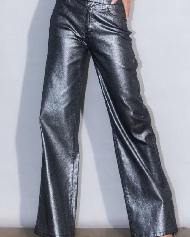 Metallic High Rise Wide Jeans - Silver / 1