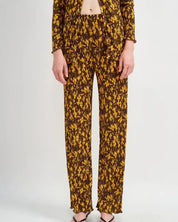 MICRO PLEAT LOUNGE PRINTED PANTS - BROWN / S