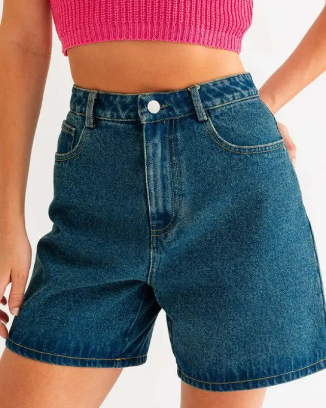 Mid-Length Denim Shorts