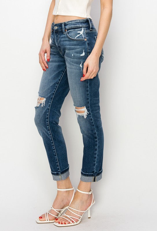 Mid-Rise Boyfriend Cuffed Jeans