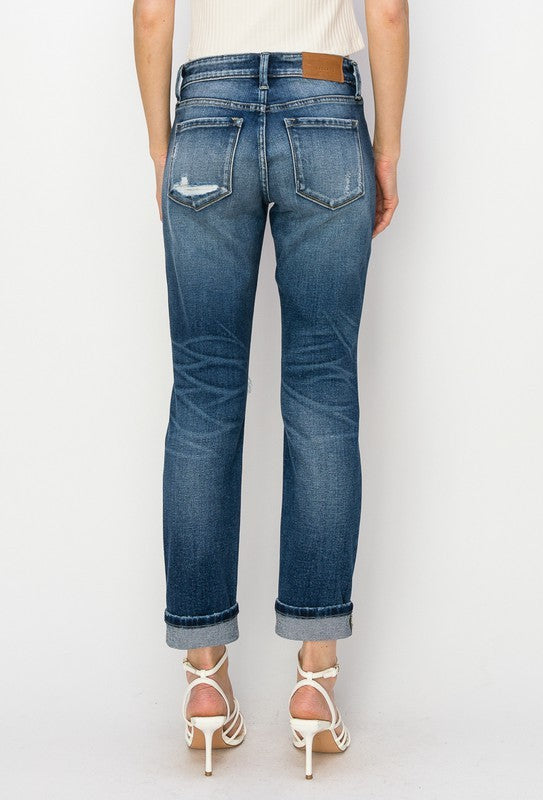 Mid-Rise Boyfriend Cuffed Jeans