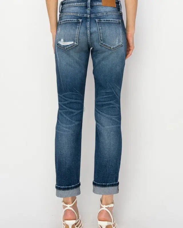 Mid-Rise Boyfriend Cuffed Jeans