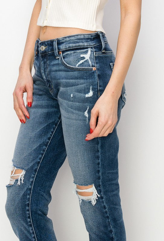 Mid-Rise Boyfriend Cuffed Jeans