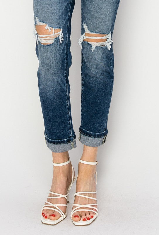 Mid-Rise Boyfriend Cuffed Jeans