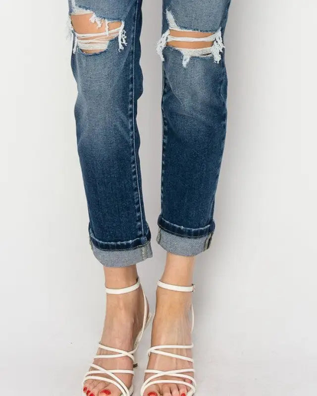 Mid-Rise Boyfriend Cuffed Jeans