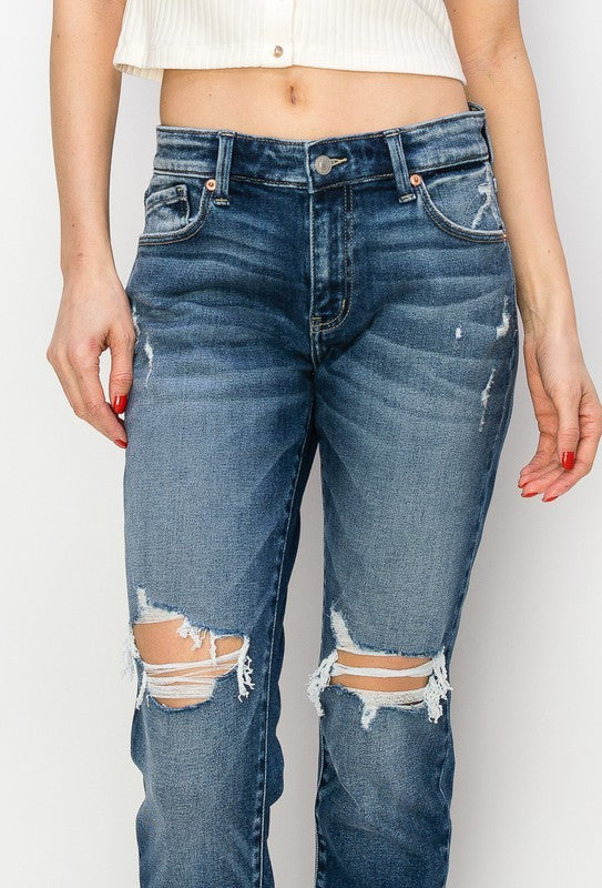 Mid-Rise Boyfriend Cuffed Jeans