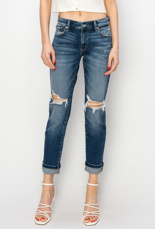 Mid-Rise Boyfriend Cuffed Jeans