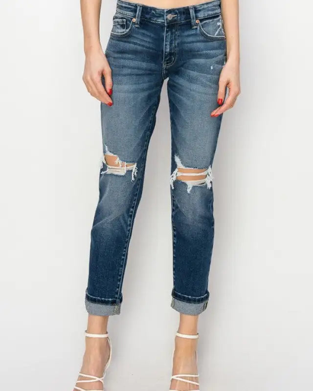 Mid-Rise Boyfriend Cuffed Jeans