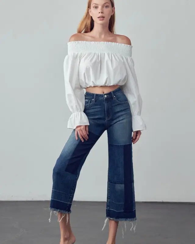 MID - RISE CROP FLARE JEANS - DARK / 1