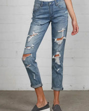 Mid Rise Heavy Destroyed Jeans