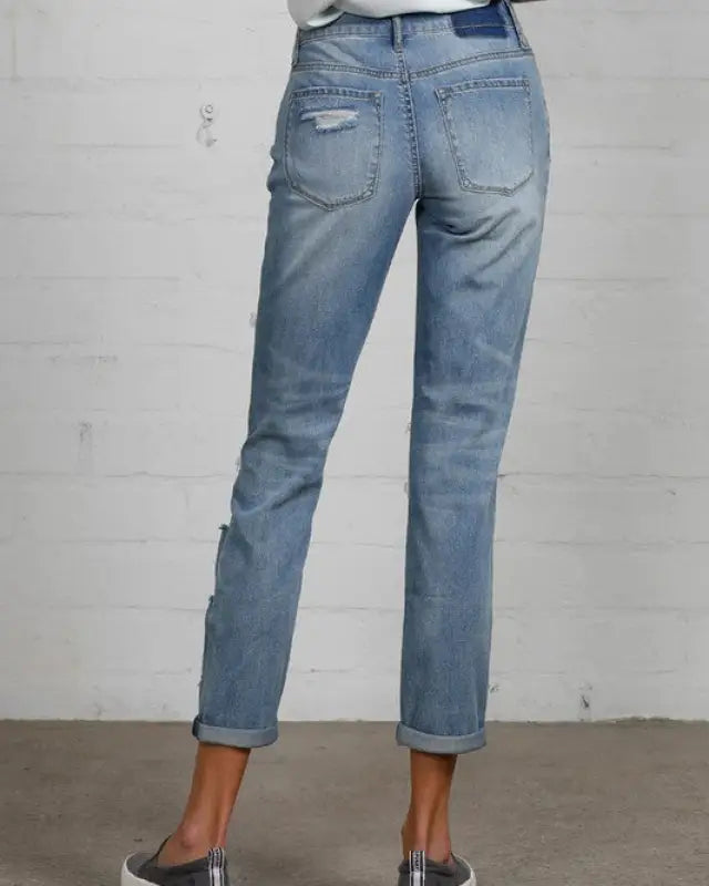 Mid Rise Heavy Destroyed Jeans