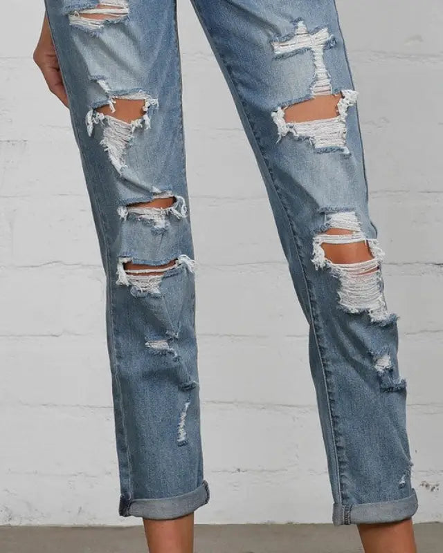 Mid Rise Heavy Destroyed Jeans