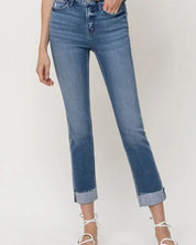 Mid - Rise Single Cuffed Crop Slim Straight Jeans - JANET / 24