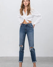 MID - RISE SLIM BOYFRIEND JEANS - DARK