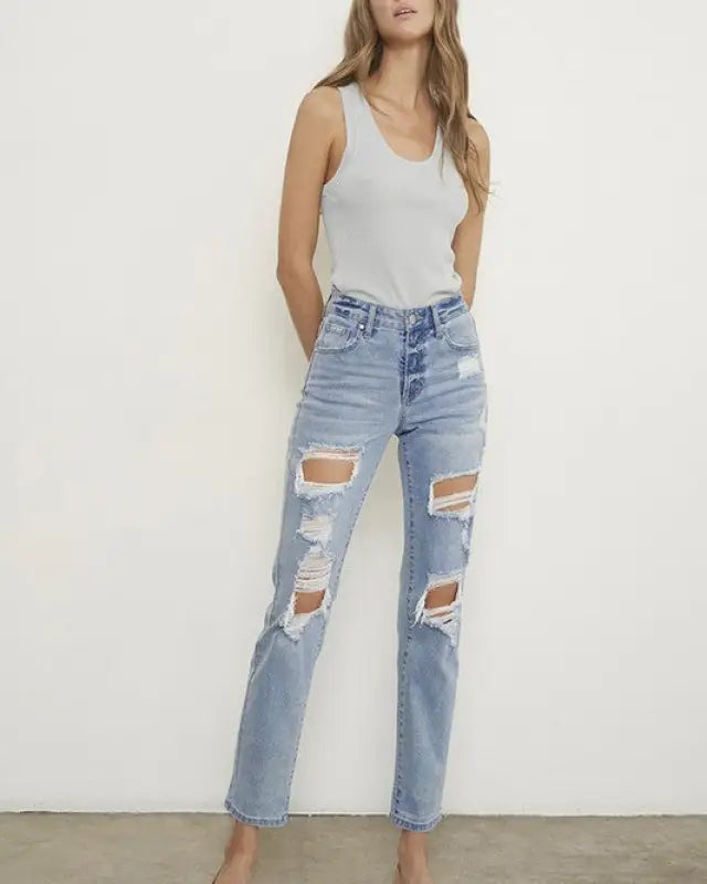 MID RISE SLIM BOYFRIEND JEANS - LIGHT