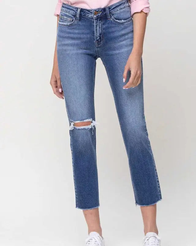 Mid - Rise Straight Crop Jeans