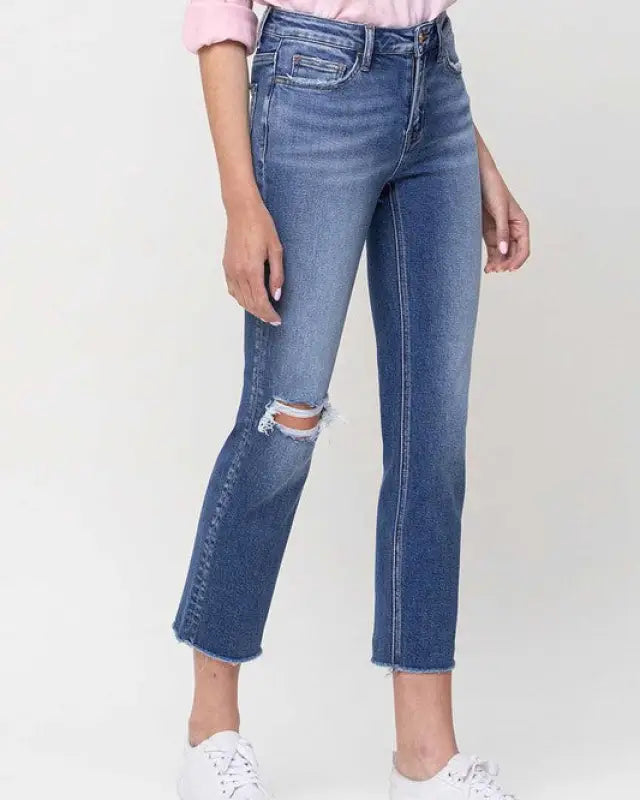 Mid - Rise Straight Crop Jeans