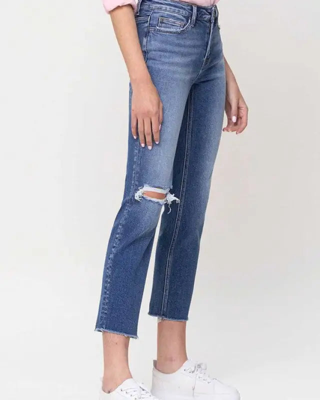 Mid - Rise Straight Crop Jeans