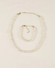 Mid-sized natural pearl bracelet necklace set - Pearl / M