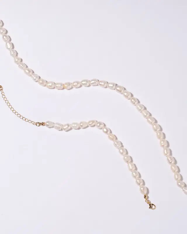 Mid-sized natural pearl bracelet necklace set - Pearl / M