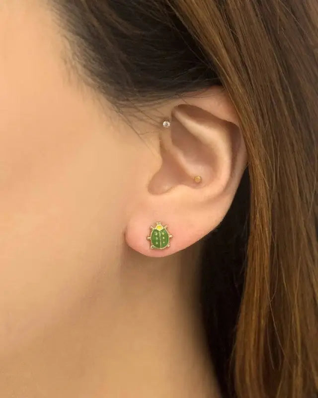 Mini Beetle Stud Earrings - Green / OS