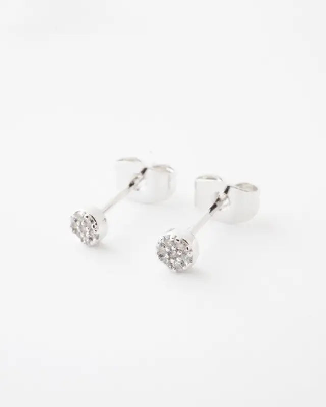 Mini Circle Crystal Stud Earrings - Silver / One Size