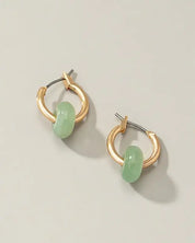 Mini hoop earrings with donut shape natural stone - Jade / One Size - Rings