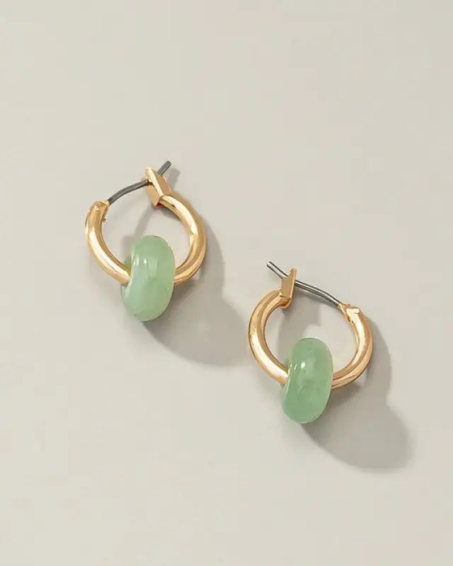 Mini hoop earrings with donut shape natural stone - Jade / One Size - Rings