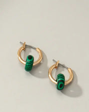 Mini hoop earrings with donut shape natural stone - Malachite / One Size - Rings