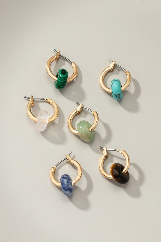 Mini hoop earrings with donut shape natural stone - Rings