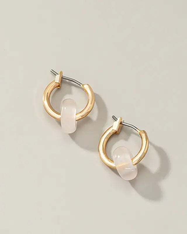 Mini hoop earrings with donut shape natural stone - Rose Quartz / One Size - Rings