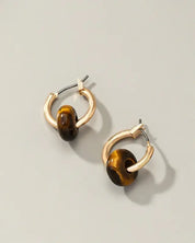 Mini hoop earrings with donut shape natural stone - Tiger Eye / One Size - Rings