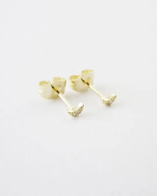 Mini Moon Crystal Stud Earrings - Gold / One Size