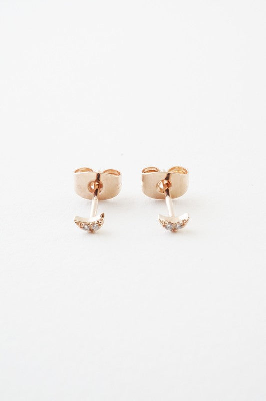 Mini Moon Crystal Stud Earrings - Rose Gold / One Size