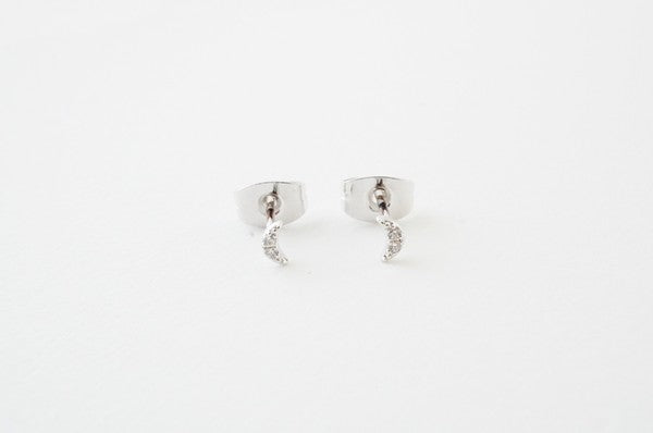 Mini Moon Crystal Stud Earrings - Silver / One Size