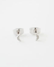 Mini Moon Crystal Stud Earrings - Silver / One Size