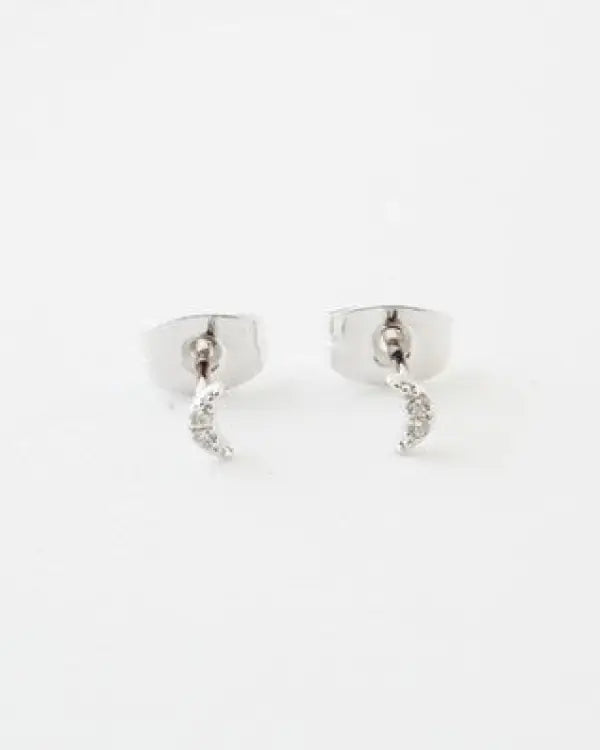 Mini Moon Crystal Stud Earrings - Silver / One Size