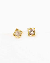 Mini Square Stone Stud Earrings - Gold / OS