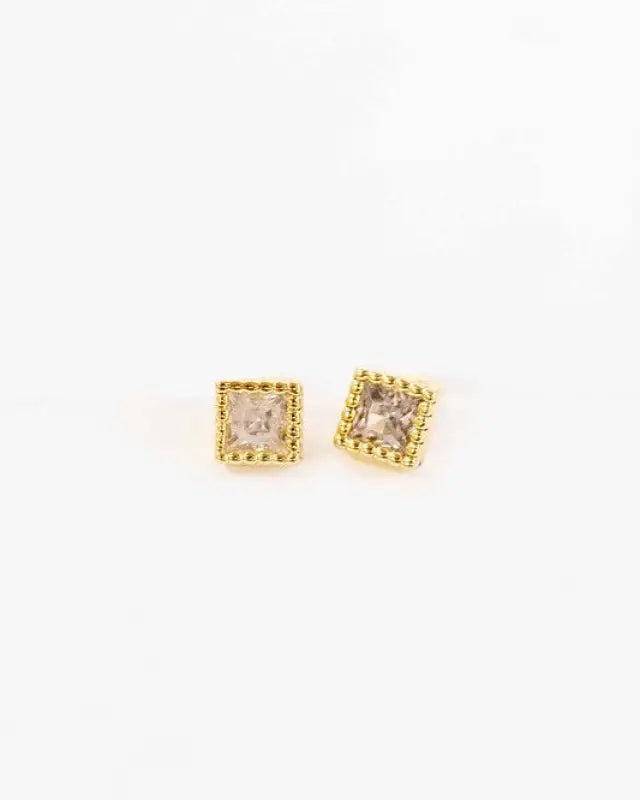 Mini Square Stone Stud Earrings - Gold / OS