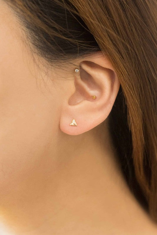 Mini Triangle Stone Stud Earrings - Gold / OS