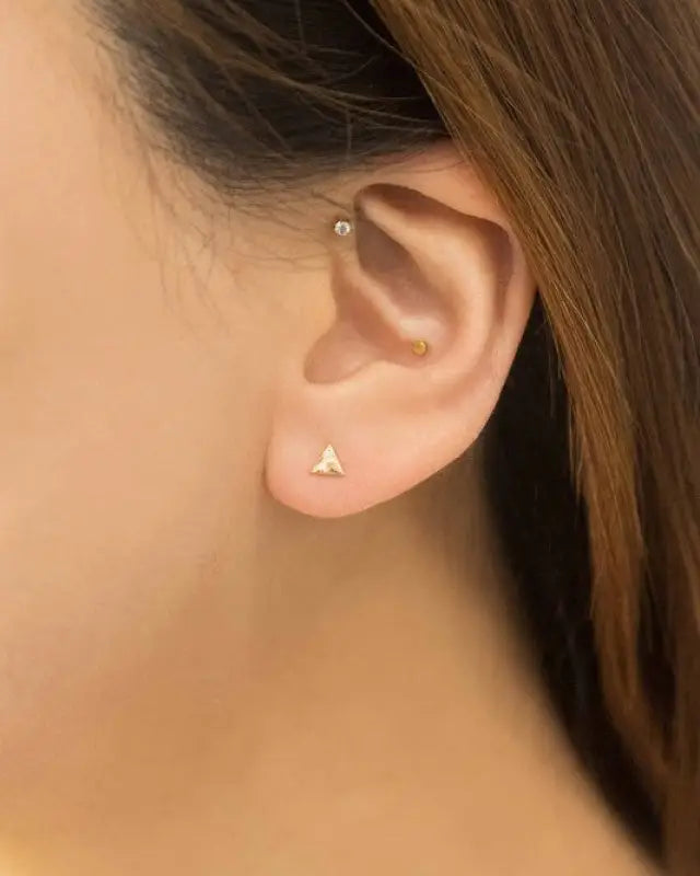 Mini Triangle Stone Stud Earrings - Gold / OS