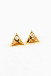 Mini Triangle Stone Stud Earrings - Gold / OS