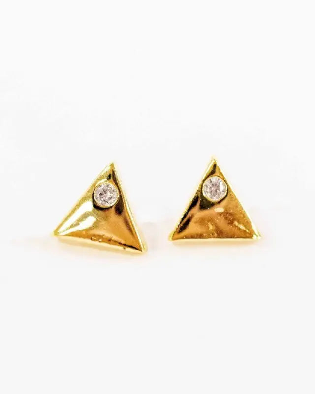 Mini Triangle Stone Stud Earrings - Gold / OS