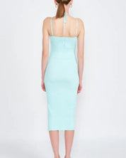 Mint Cross Front Midi Dress With Slit - Mint - Dresses