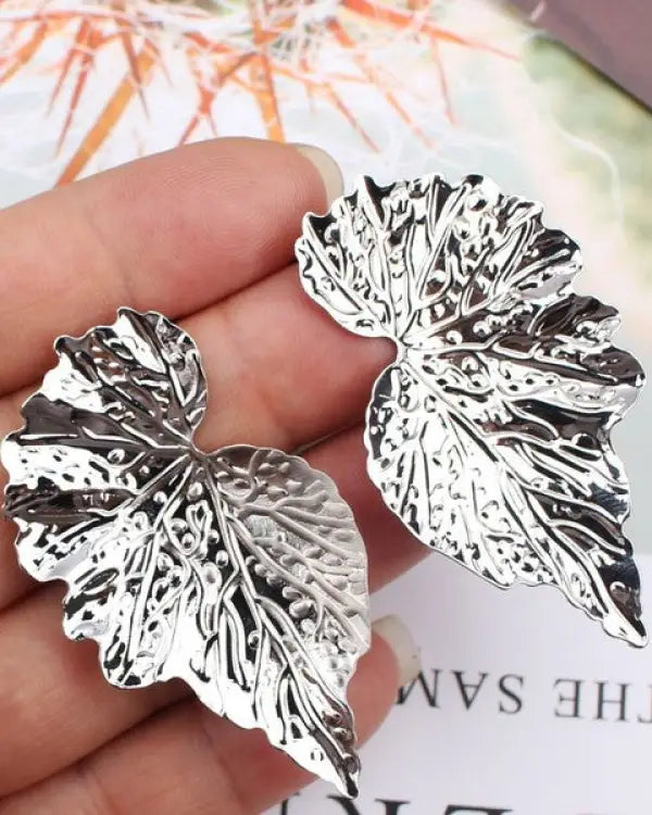 Mirrored Leaf Earrings - Silver / Os