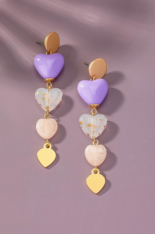 Mixed Media Heart Linear Drop Earrings