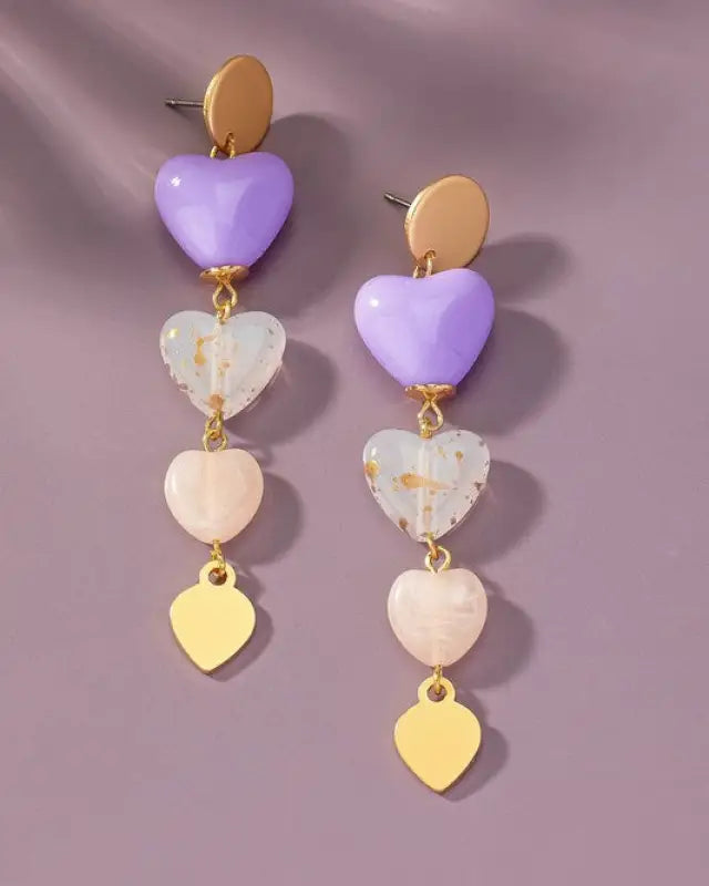 Mixed Media Heart Linear Drop Earrings